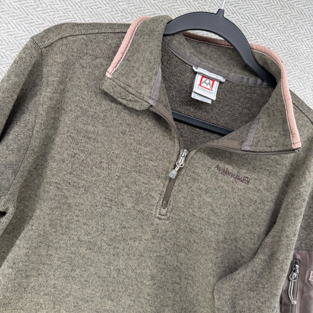 Avalanche Mens Large Quarter Zip Sweater Heather Olive Green Sleeve Pocket